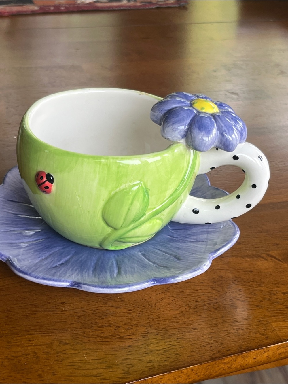 BURTON AND BURTON Floral Teacup & Saucer - Green and Lavender